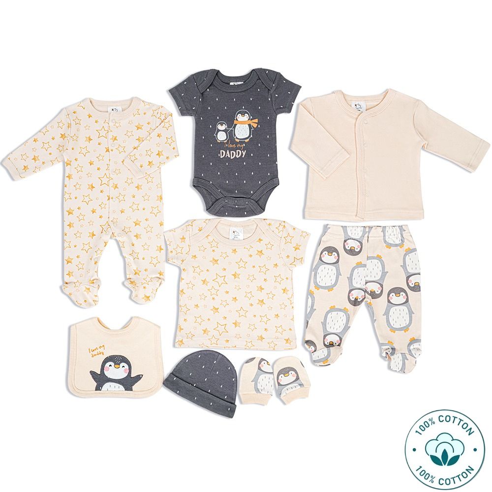 Newborn Baby 8 Piece Cotton Set – Little Penguin– (Newborn – 6 M)