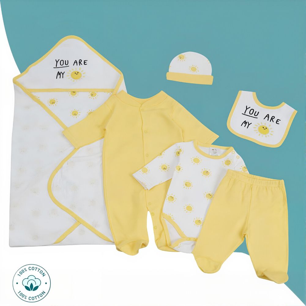 Newborn Baby 6 Piece Cotton Set – You Are My Sunshine – (Newborn – 6 M)