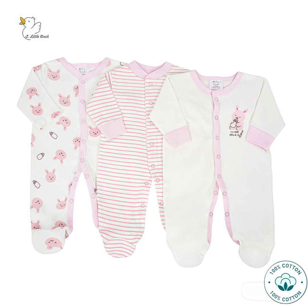 Newborn 3-Pack Baby Girl Sleepsuit Set – Rabbit Milk Print (Newborn – 9 M)