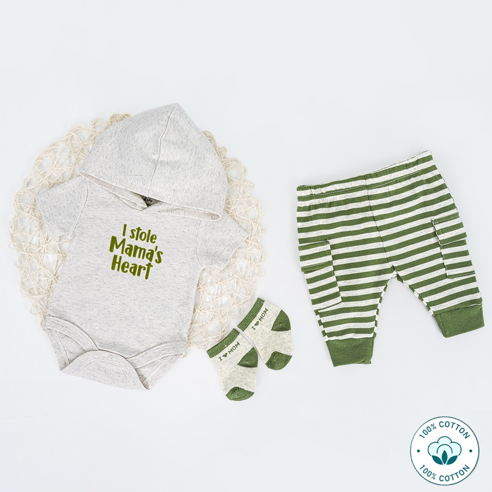 Newborn 3-Piece Hooded New Born Boys Set - I Stole Mama Heart Design (Newborn –9M)