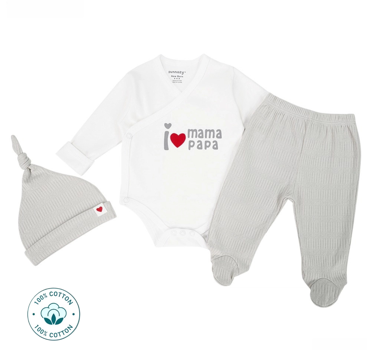 Newborn 3-Piece New Born  Set - I Love Mama and Papa Design (Newborn –3 M)
