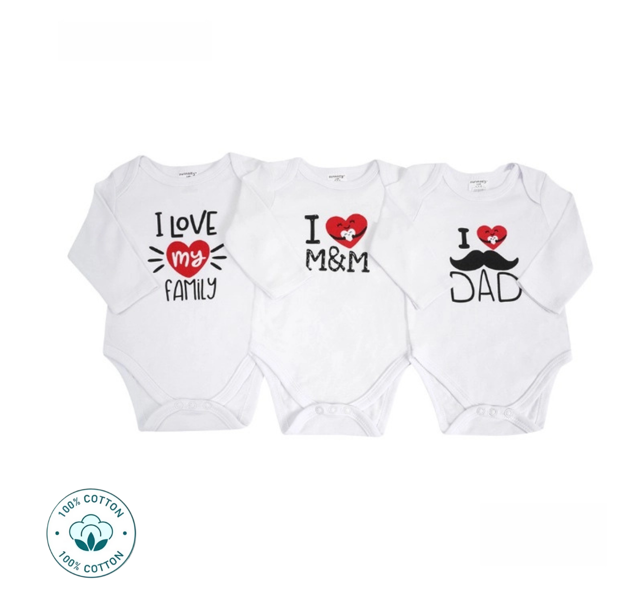 Newborn 3-Piece Printed Baby long sleeve Bodysuit Set – I Love M and D (Newborn –9M)
