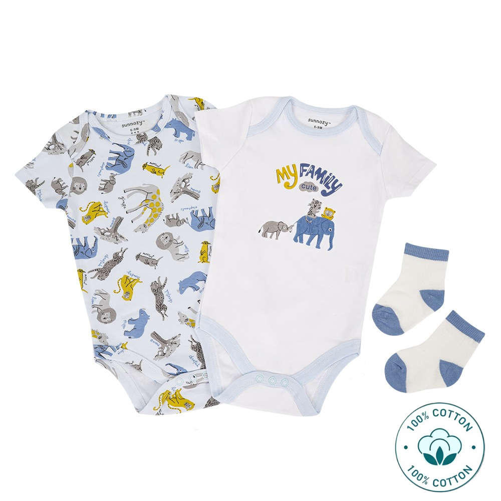 Newborn 3-Piece Bodysuit Baby Set  and Socks – My Family Cute (Newborn – 9 M)