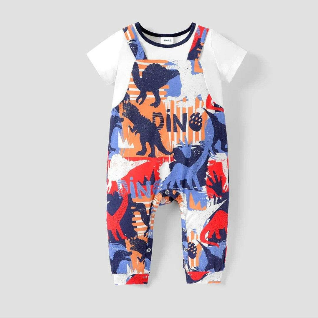 Allover Dinosaur Print Faux-two Short-sleeve Jumpsuit - Baby Boy - Novo Kids