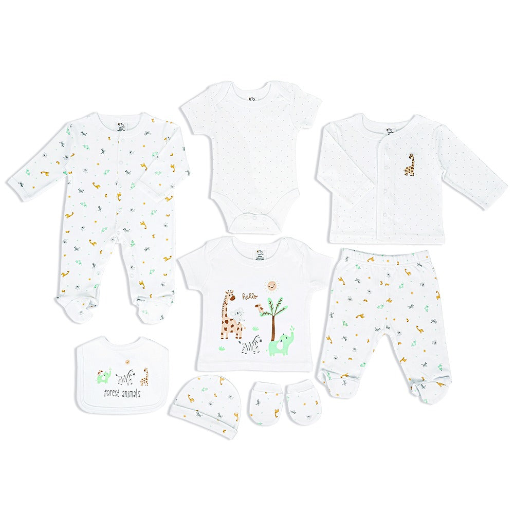 Newborn Baby 8 Piece Cotton Set – Forest Animal – (Newborn – 6 M)