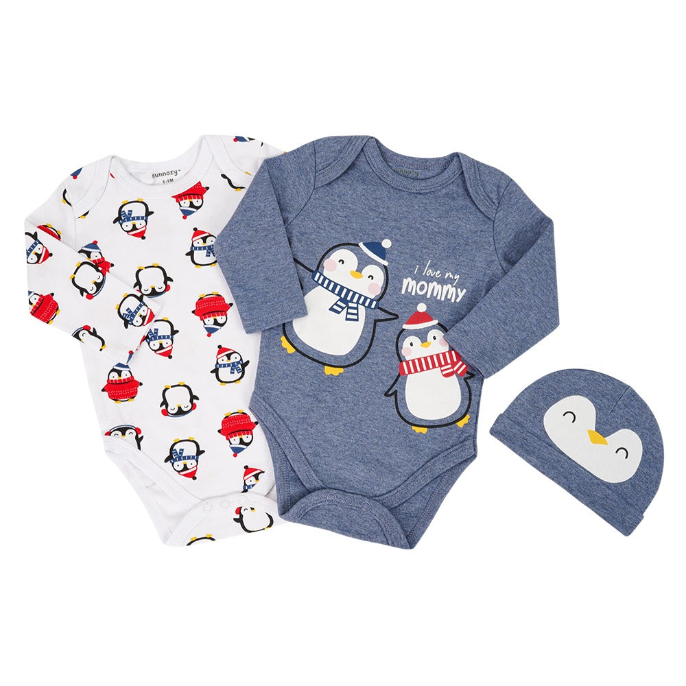 Penguin-Themed Baby Bodysuit and Hat Set (Newborn – 9 M)