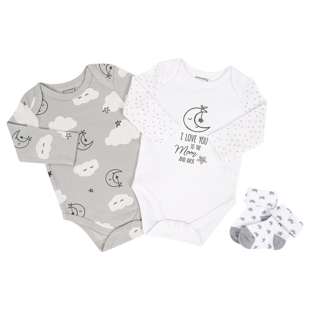 Newborn 3-Piece Bodysuit Baby Set – Love You to the Moon and Back (Newborn – 9 M)