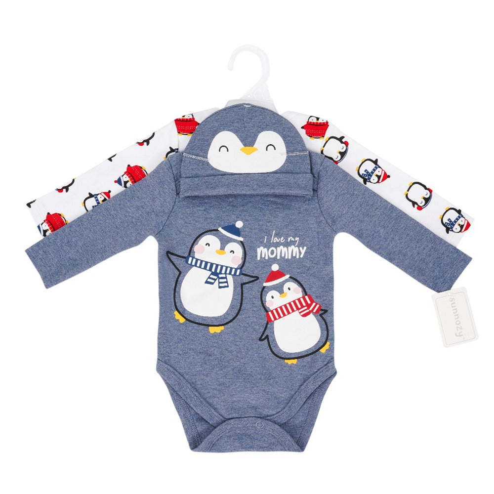 Penguin-Themed Baby Bodysuit and Hat Set (Newborn – 9 M)