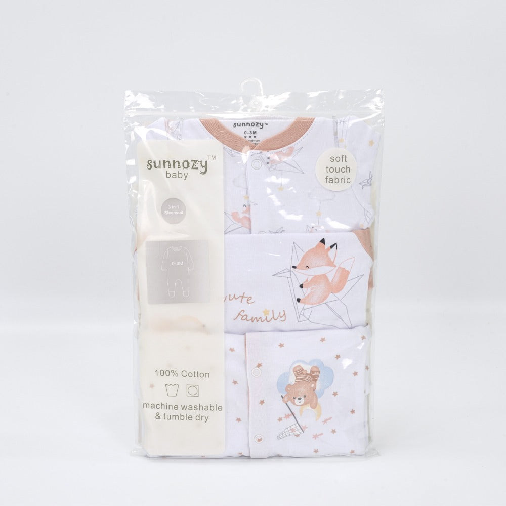 Newborn 3-Pack Baby Girl Sleepsuit Set – Cute Family Animal (Newborn – 9 M)