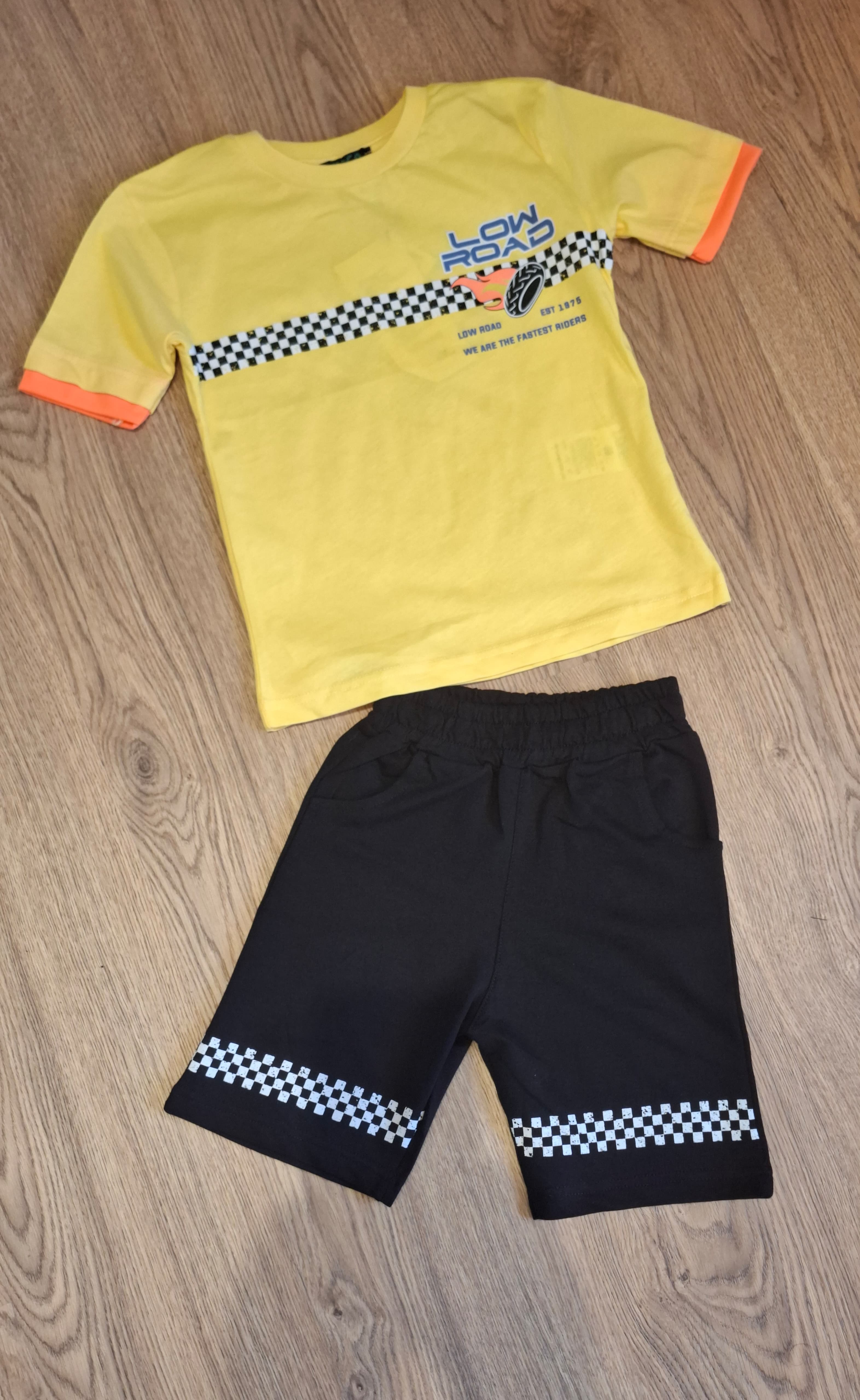 Racing T-Shirt and Shorts Set – Yellow- Kids Boys