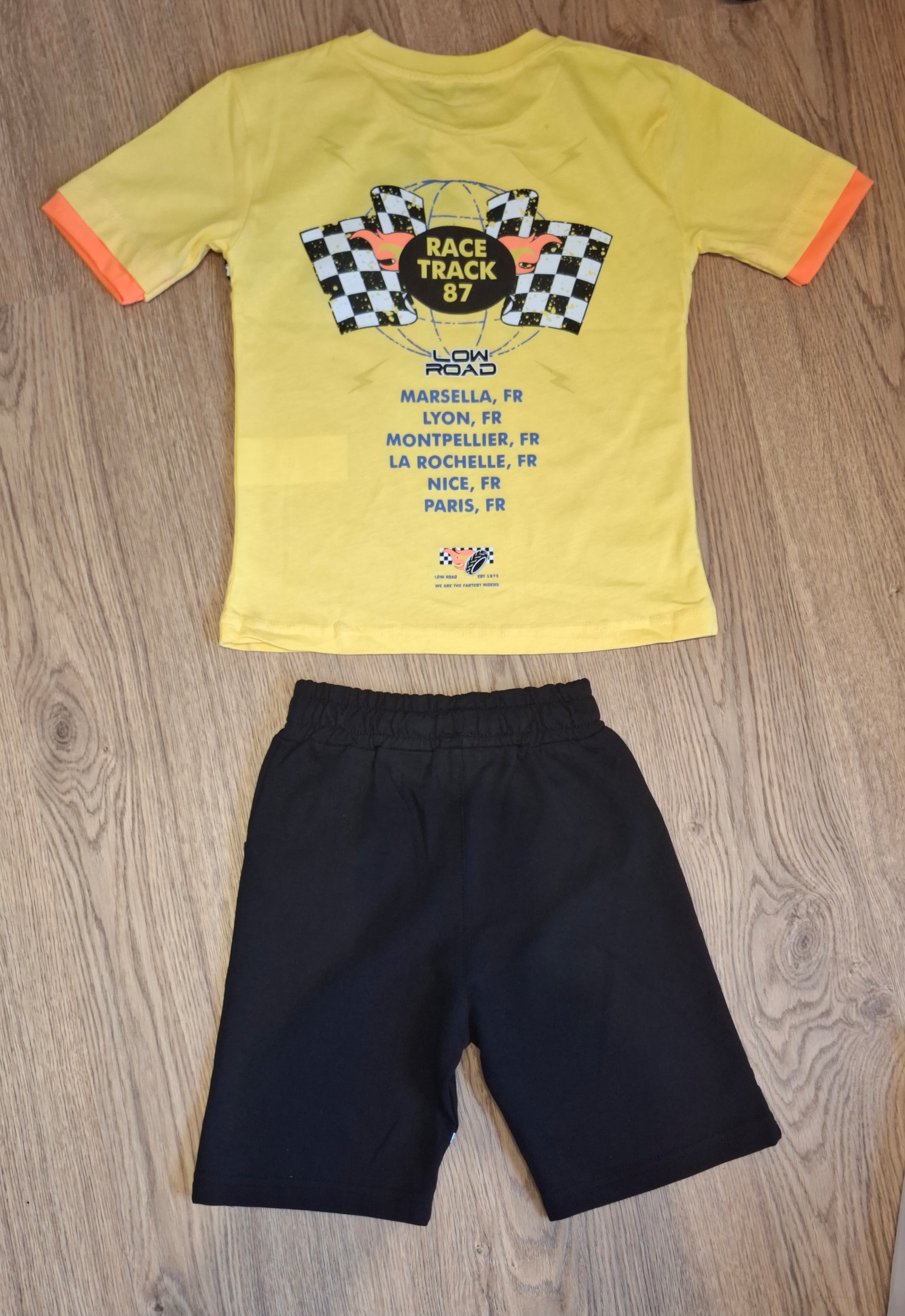 Racing T-Shirt and Shorts Set – Yellow- Kids Boys