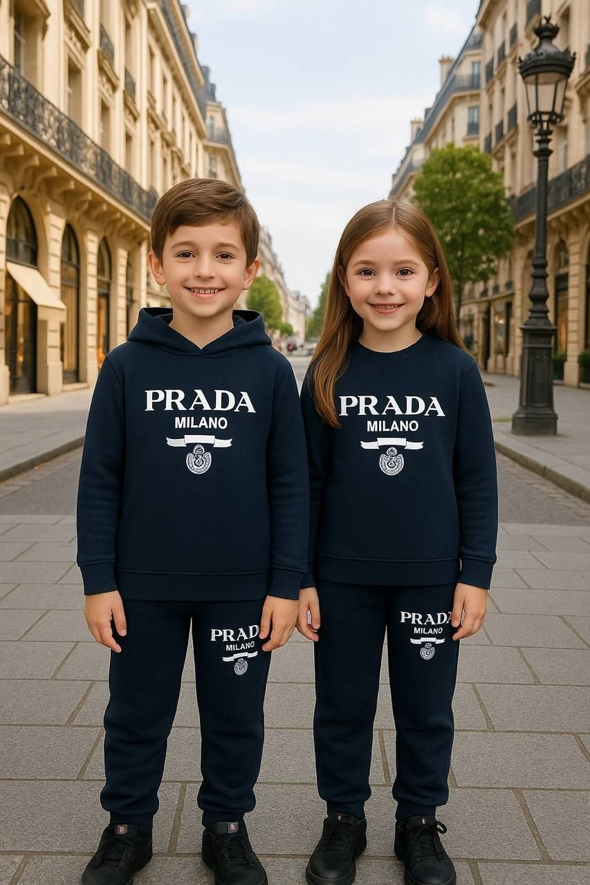 Prada Milano Kids Tracksuit – Hooded (Dark Blue) and Non-Hooded (Black) Set - Kids Boys/Girls (3-12Y)