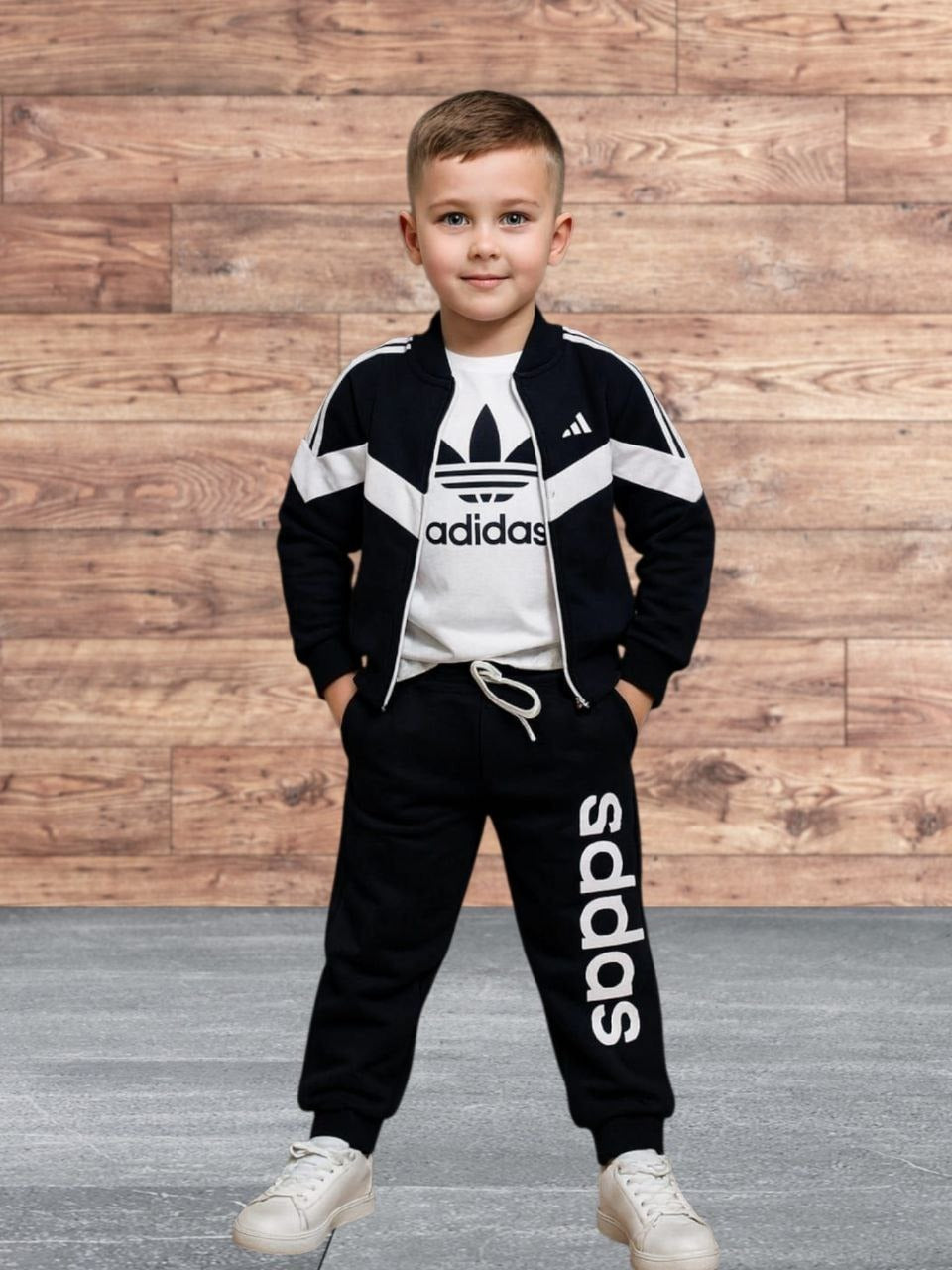 Adidas 3-Piece Black and White Tracksuit Set - Kids Boys (3-10)