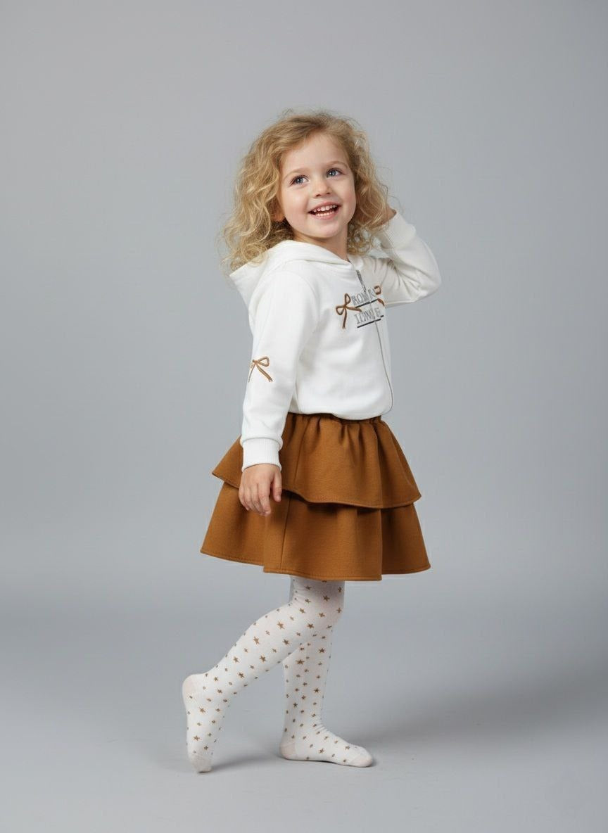 Girls 2 Pieces Hoodie and Ruffle Brown Skirt Set - Kids Girls (2-10Y)