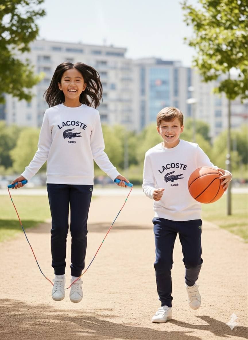 LA COSTE Sweatshirt and Jogger White Unisex Set - Kids Boys/Girls (3-12Y)