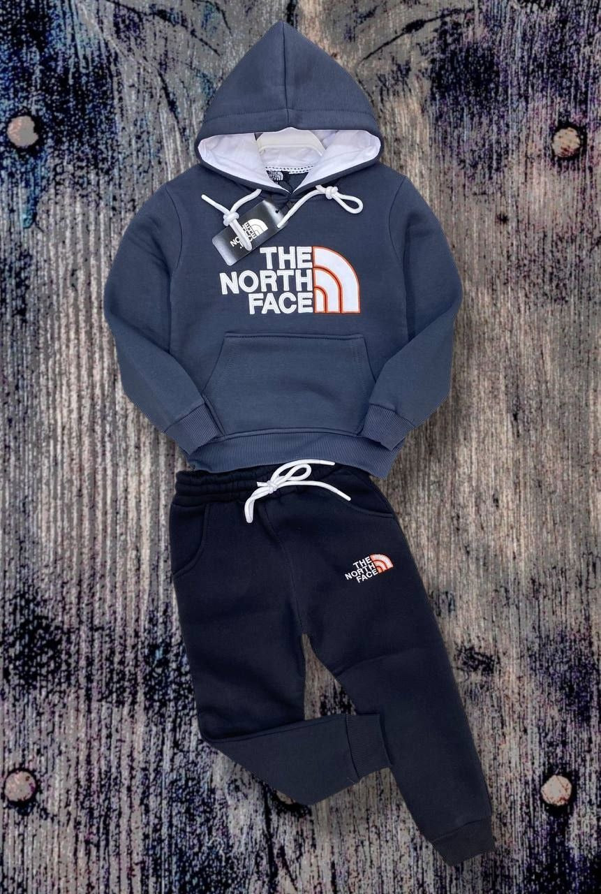 North Face Inspired Kids Grey Blue Hooded Tracksuit Set - Kids Boys/Girls (2-16Y)
