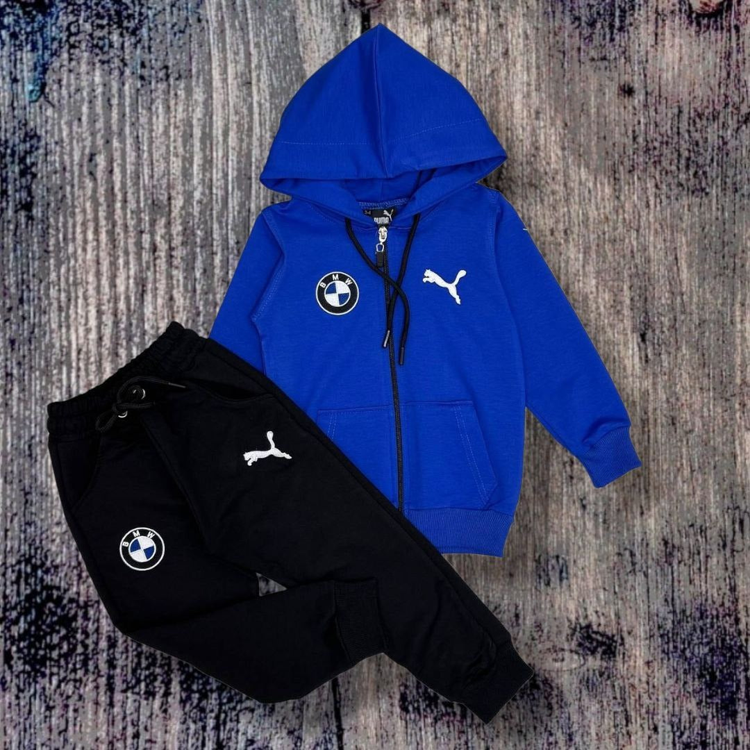 Puma BMW Boys’ 2-Piece Blue and Black Hoody Tracksuit Set- Kids Boys (2-16Y)