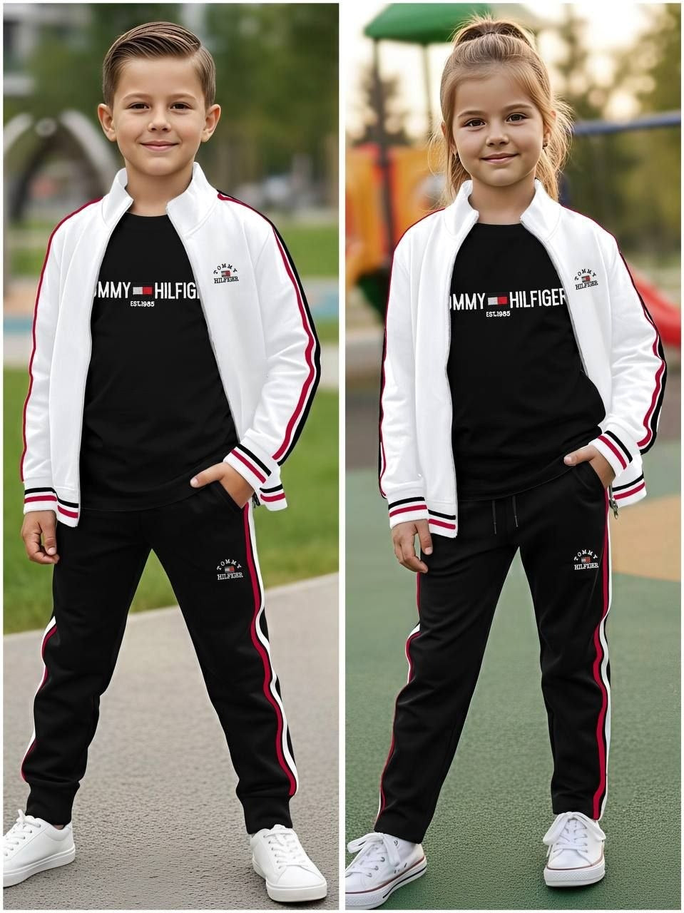 Tommy 3-Piece Sporty Unisex Black and White Tracksuit Set - Kids Boys/Girls (6-16Y)