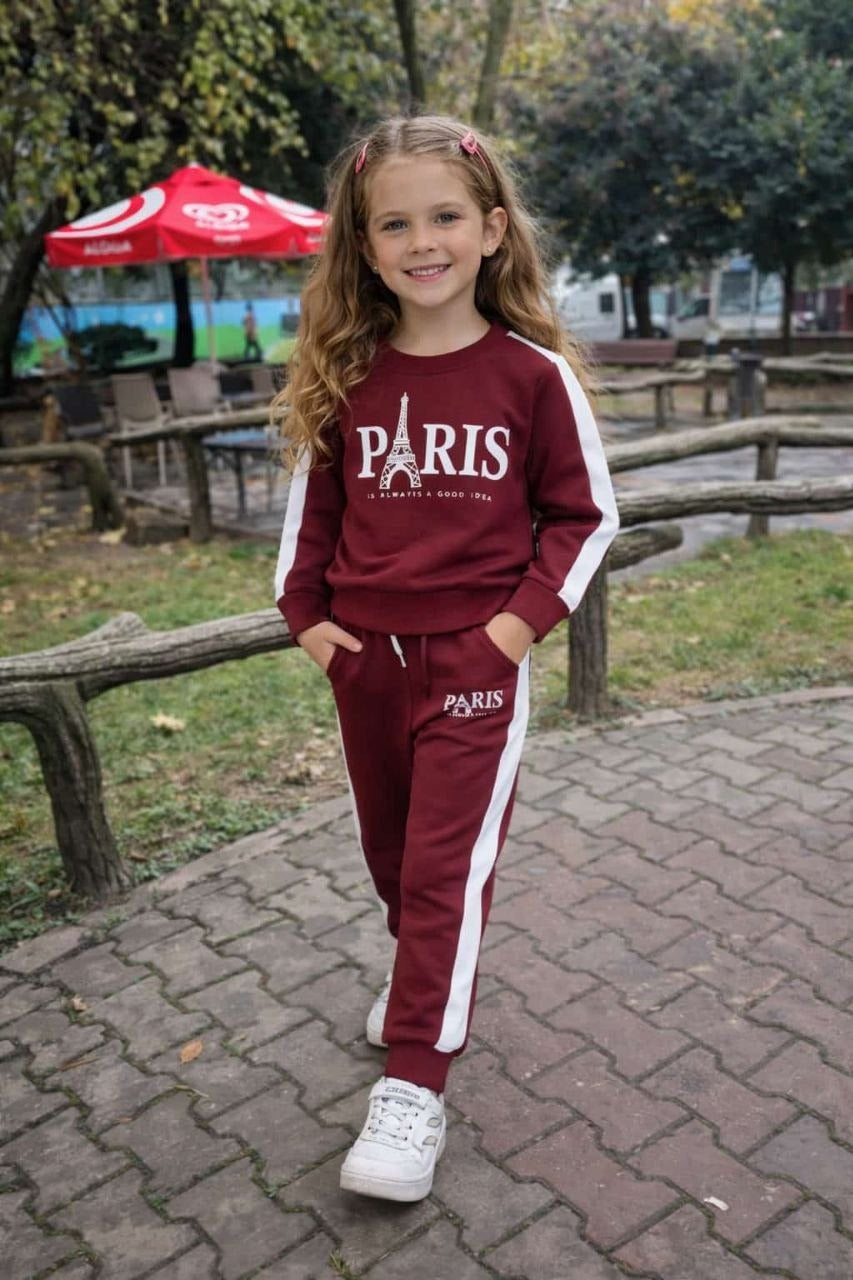Paris Inspired Kids Burgundy Tracksuit Set - Kids Girls (4-14Y)
