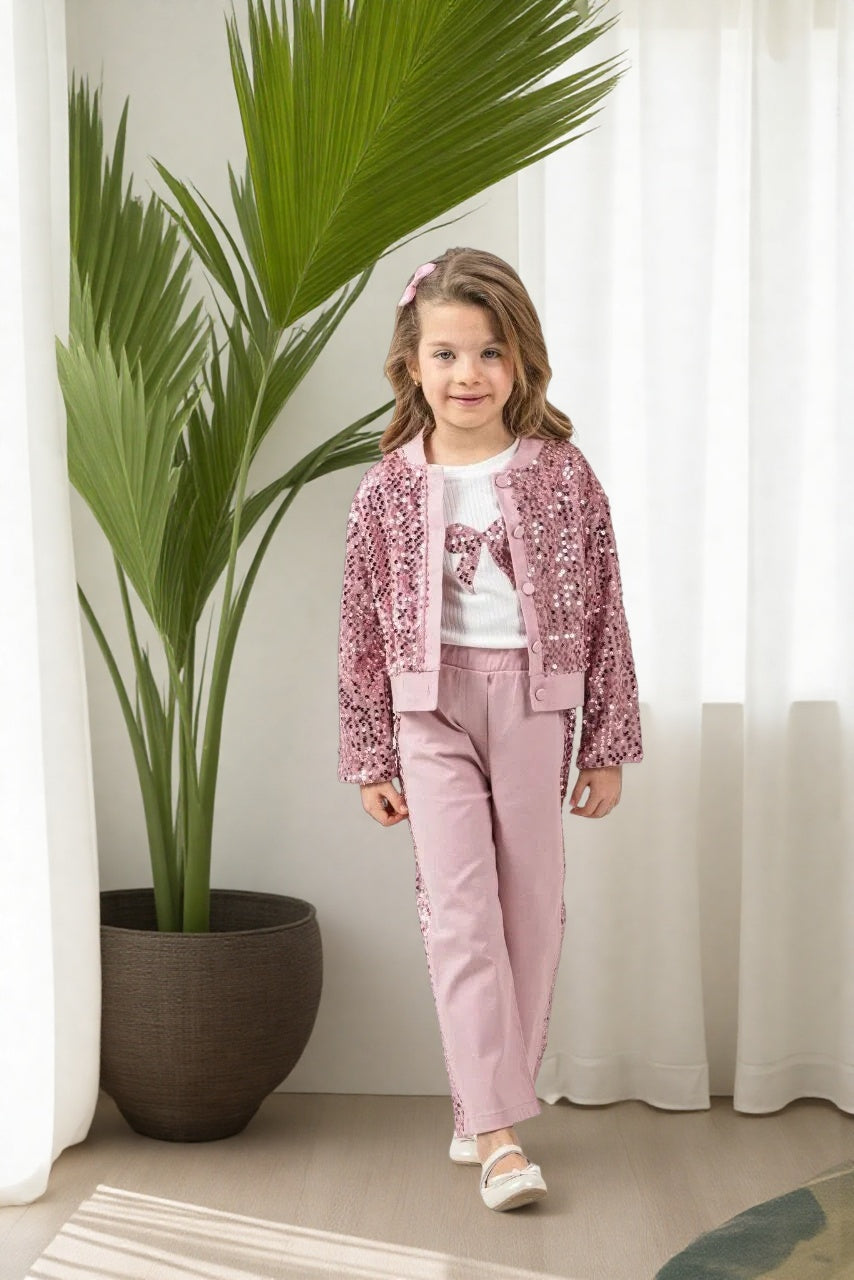 Girls Pink Sequin pants 3-Piece Outfit Set - Kids Girls (5-10Y)