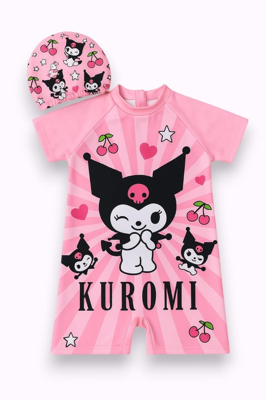 Kuromi Pink Short-Sleeve Swimsuit Set t - Kids Girls (Ages 2-8)