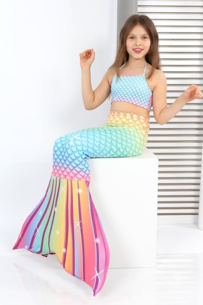 Mermaid Tail Girls Swimsuit Set-Turquoise- Kids Girls (Ages 3-12)