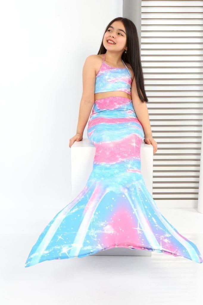 Mermaid Tail Girls Swimsuit Set-Blue- Kids Girls (Ages 3-12)