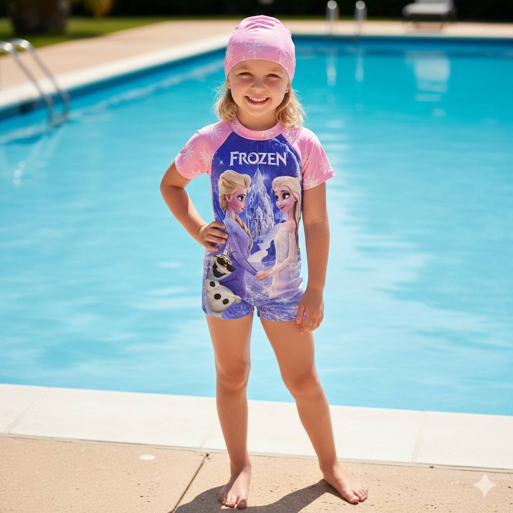 Disney Frozen Anna Elsa & Olaf Short-Sleeve Swimsuit Set - Kids Girls (Ages 2-8)