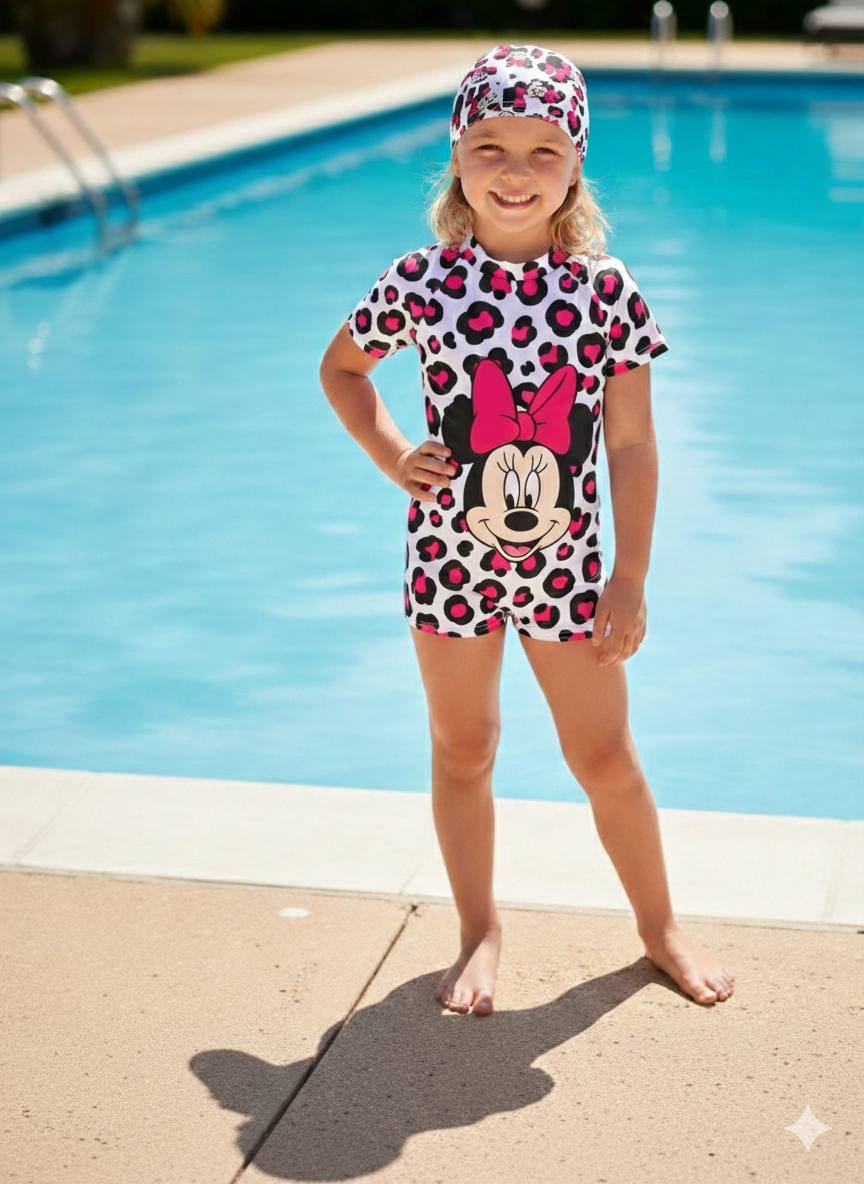 Disney Minnie Mouse Leopard Print Swimsuit Set- Kids Girls (Ages 2-8)