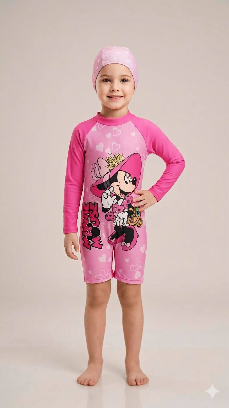 Disney Minnie Mouse Sweet Hearts Long-Sleeve Swimsuit Set- Kids Girls (Ages 4-12)