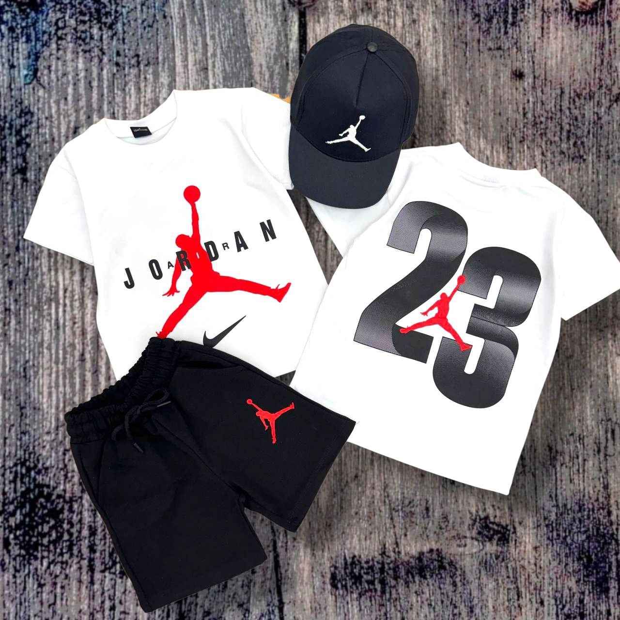 Jordan Summer Sporty White Tee, Shorts and Cap Set –– Kids Boys (Ages 3 to 12)