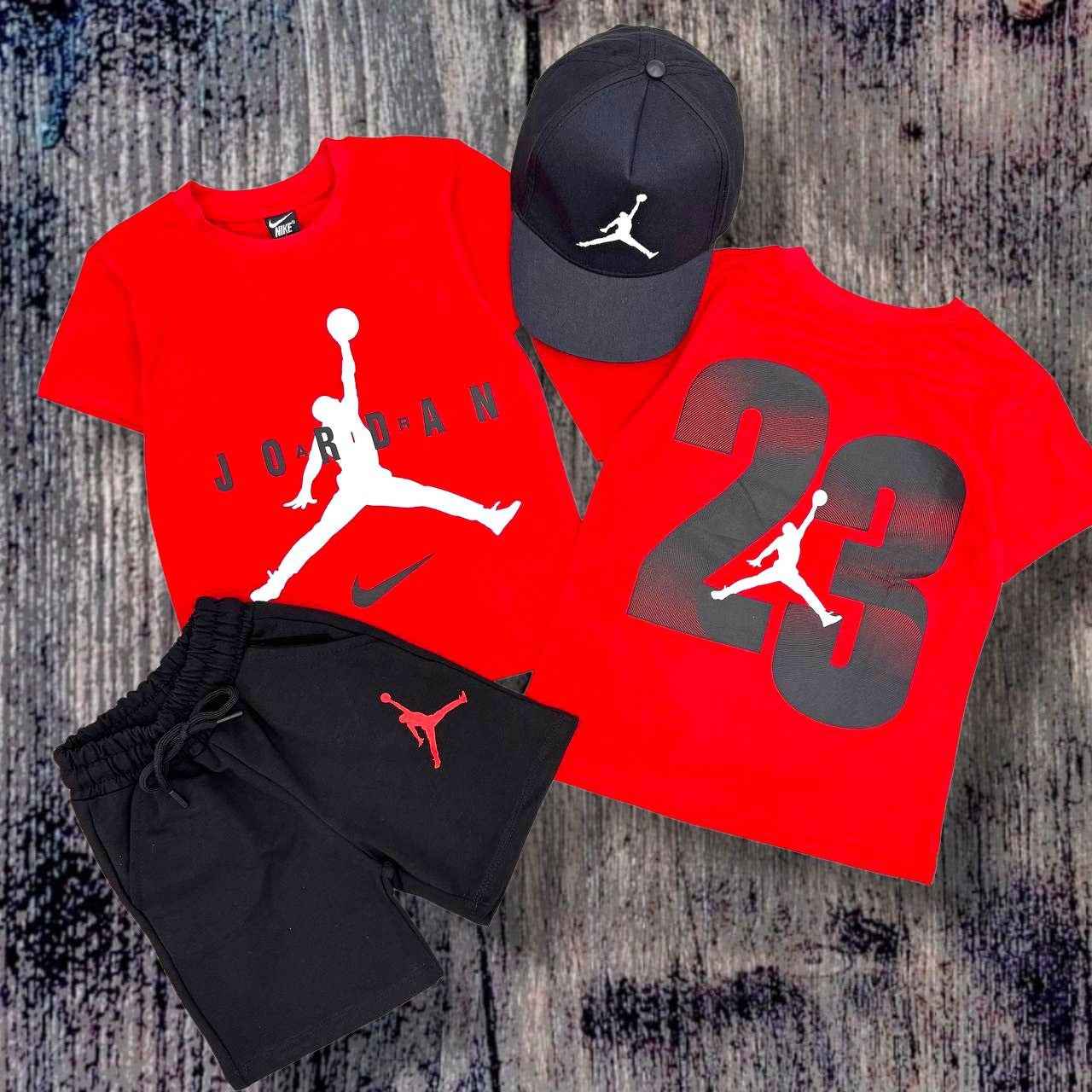 Jordan Summer Sporty Red Tee, Shorts and Cap Set –– Kids Boys (Ages 3 to 12)