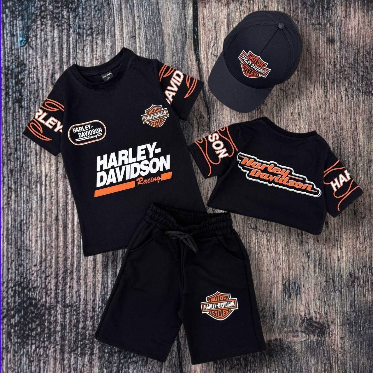 Harley Davidson Boys Racing Graphic BlackTee and Shorts Set - Kids Boys/Teens (Age 2-16)
