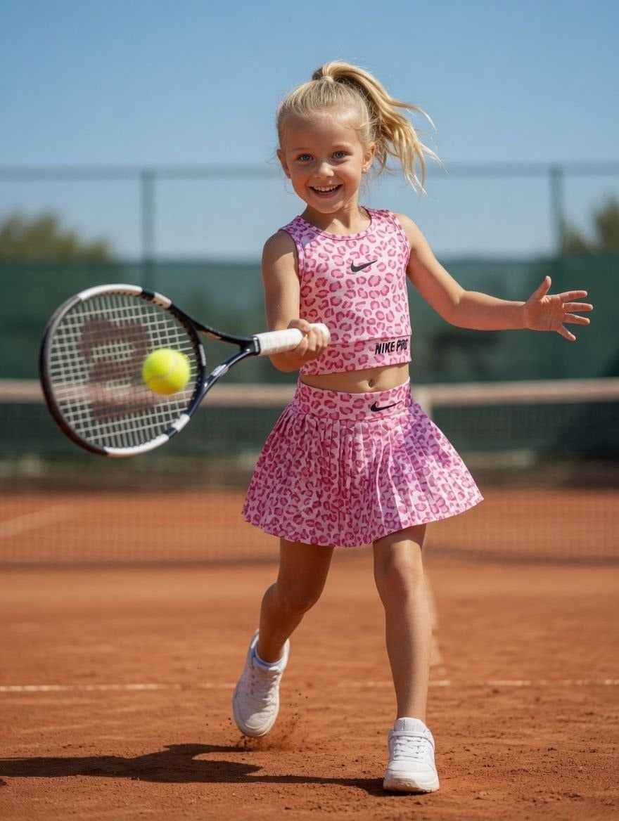 Nike Pro Kids Leopard Print Tennis Skirt and Top Set - Kids Girls (Age: 5-16Y)