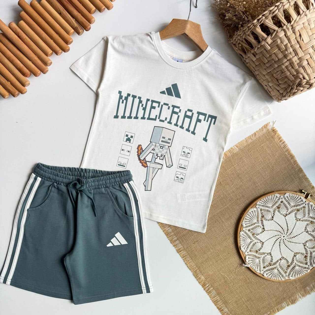Adidas x Minecraft Kids Sporty T-Shirt and Shorts Set Shorts Summer Set – Kids Boys (Ages 3 to 10)