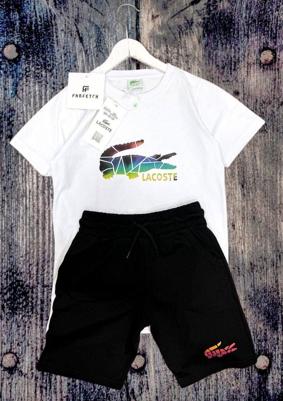 Lacoste Kids Geometric Logo T-Shirt and Shorts Set- Kids Boys/Teens (Age 2-16)