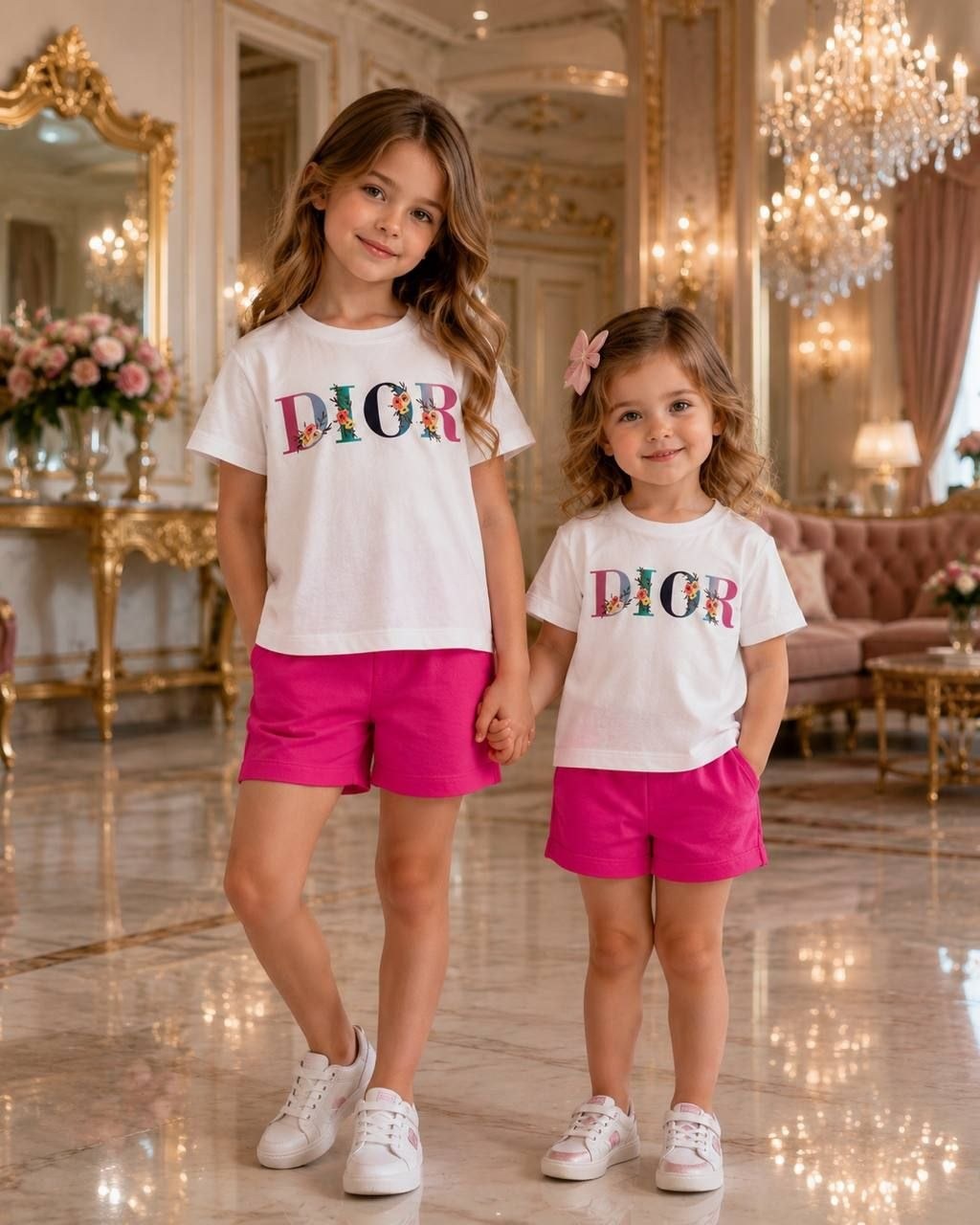 Dior Girls Floral Logo Tee and Shorts Set - Kids Girls (Age: 3-12Y)