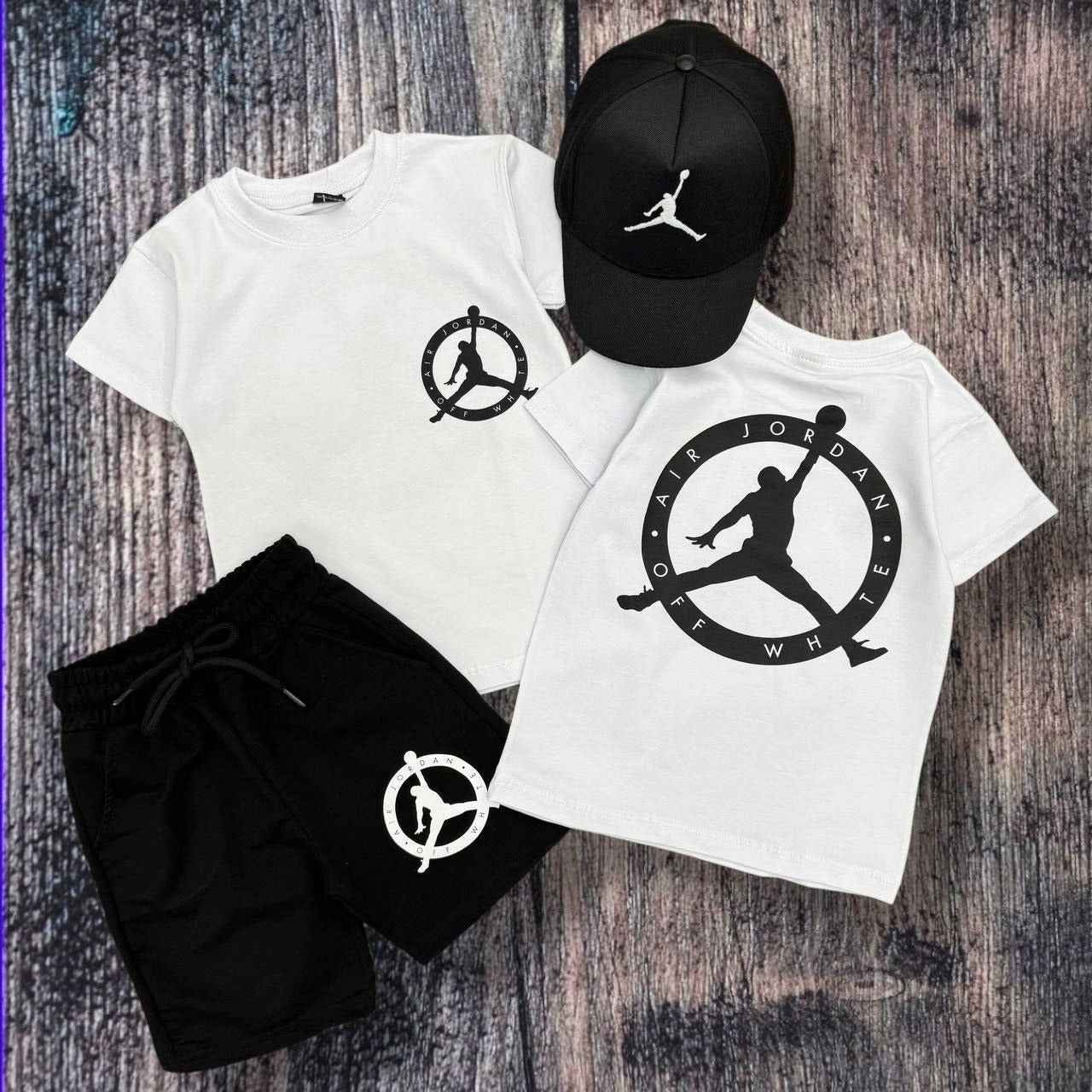 Jordan Summer Sports White Tee, Shorts and Cap Set –– Kids Boys (Ages 3 to 12)