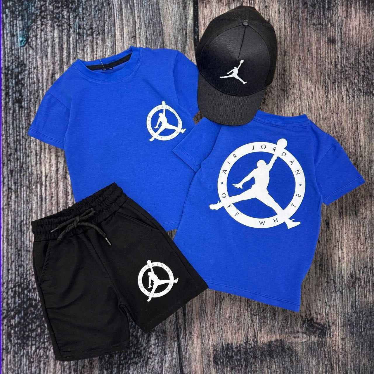 Jordan Summer Sports Blue Tee, Shorts and Cap Set –– Kids Boys (Ages 3 to 12)