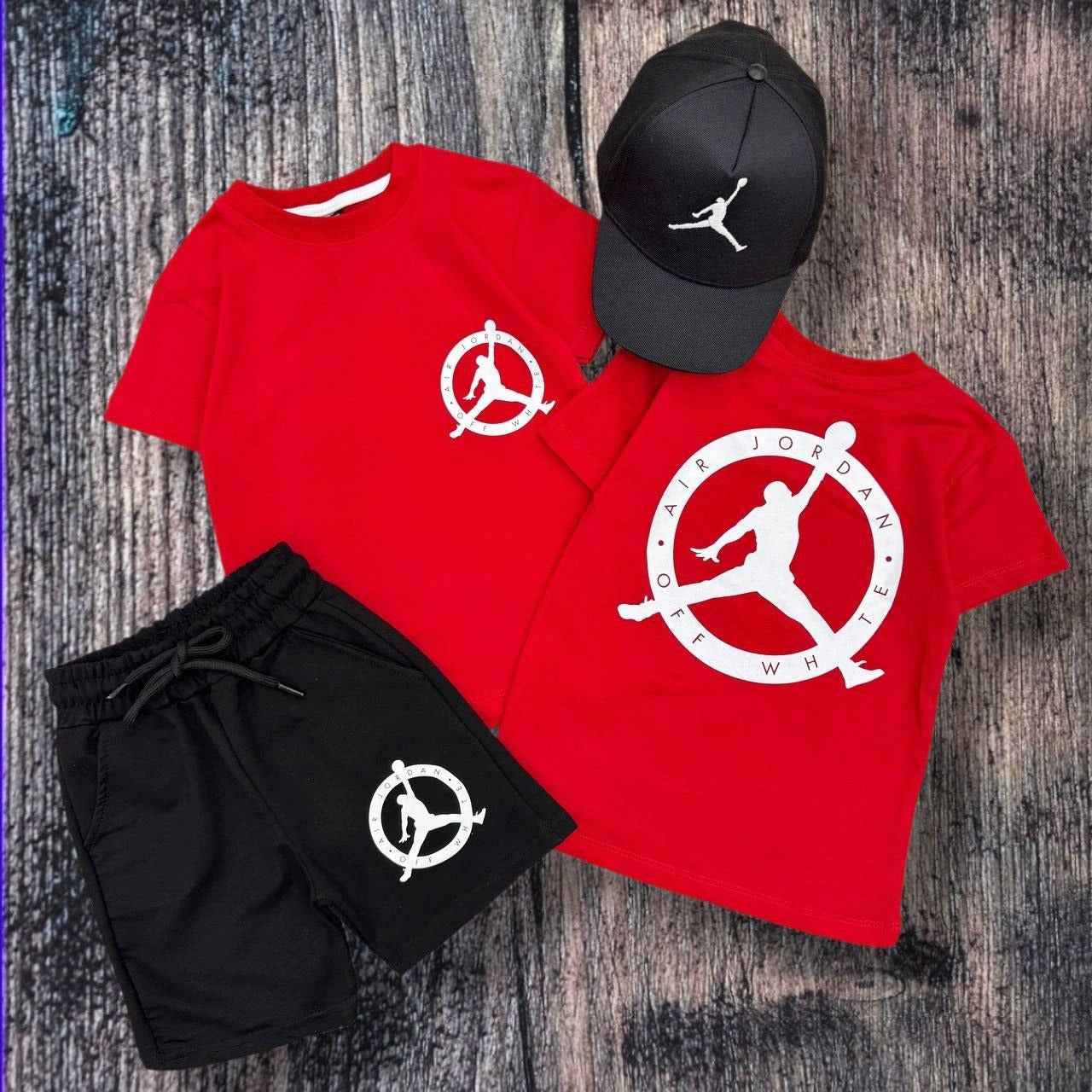 Jordan Summer Sports Red Tee, Shorts and Cap Set –– Kids Boys (Ages 3 to 12)