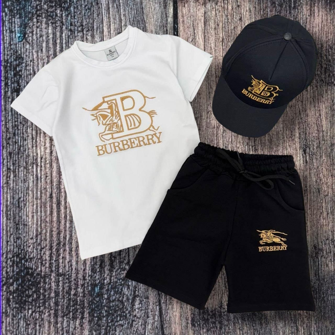 Burberry Gold-Monogram Tee and Shorts White Summer Set –– Kids Boys (Ages 2 to 15)