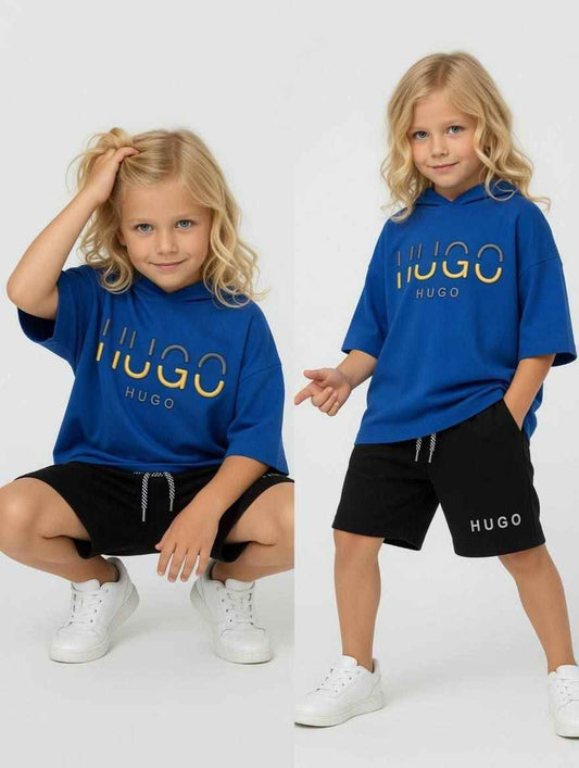 HUGO BOSS Blue Hoodie and Shorts Summer Set –– Kids Boys (Ages 4 to 15)