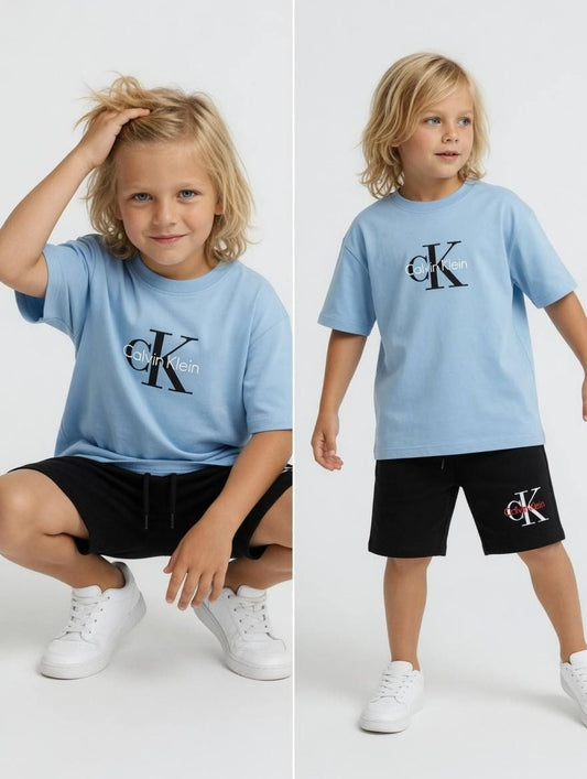 Calvin Klein Light Blue Hoodie and Shorts Summer Set –– Kids Boys (Ages 4 to 15)