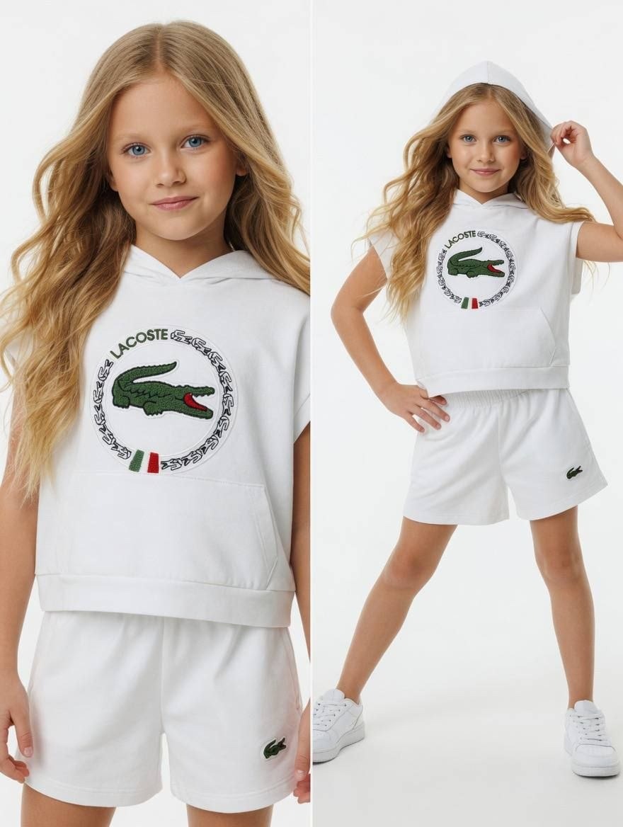 LA COSTE Girls White Sleeveless Hoodie and Shorts Set - Kids Girls (Age: 4-15Y)
