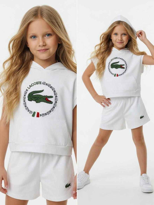 LA COSTE Girls White Sleeveless Hoodie and Shorts Set - Kids Girls (Age: 4-15Y)