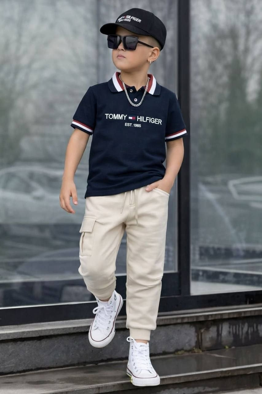 Tommy Hilfiger Dark Blue Polo and Cargo Pants Set  –– Kids Boys (Ages 4 to 14)