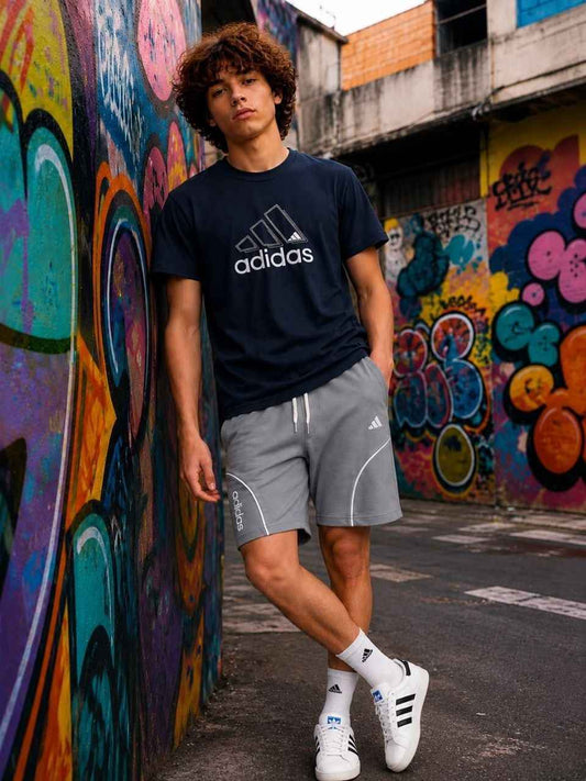 ADIDAS Dark Blue Graphic Tee and Monogram Shorts Set –– Kids/Teens Boys (Ages 11 to 15)