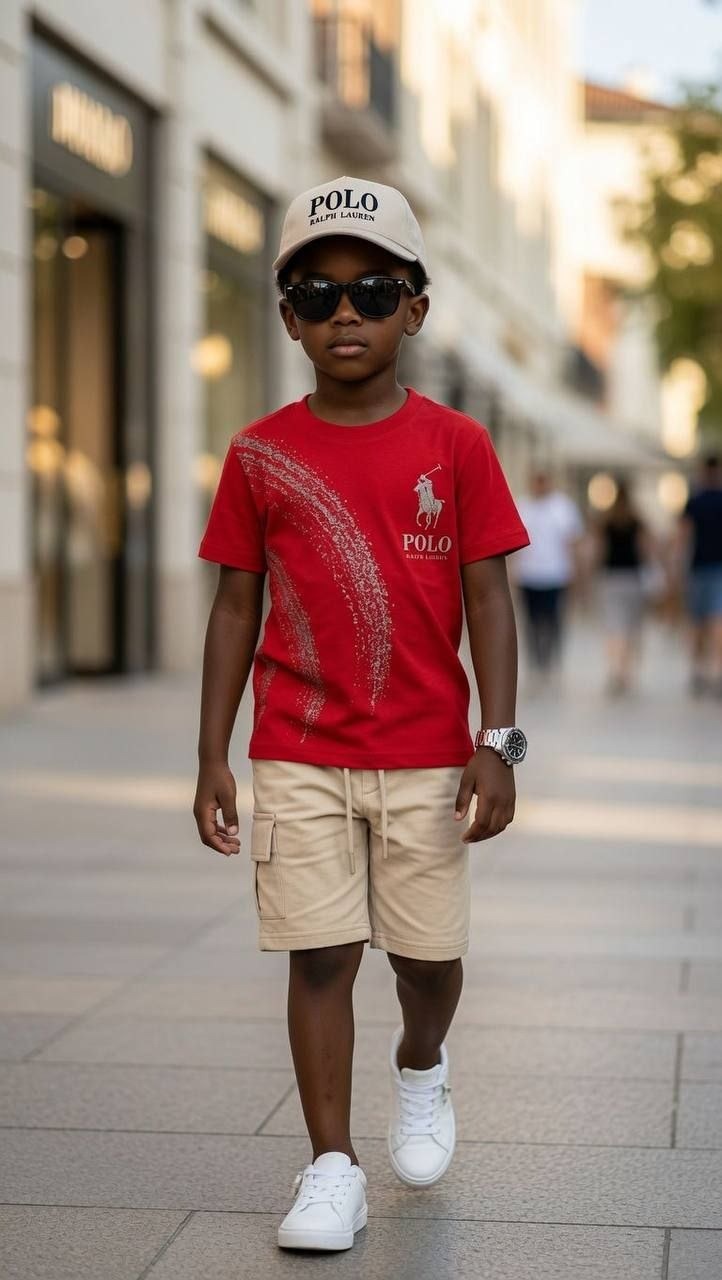 Polo Graphic Red Tee and Cargo Shorts Set –– Kids Boys (Ages 3 to 12)