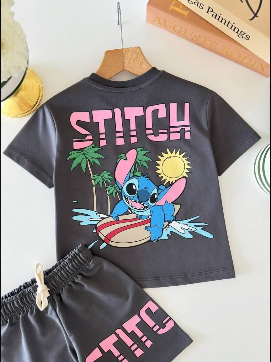 Girls Stitch Surf Charcoal Short Set - Kids Girls (Age: 3-10)