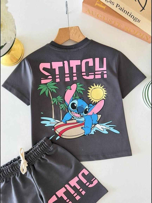 Girls Stitch Surf Charcoal Short Set - Kids Girls (Age: 3-10)